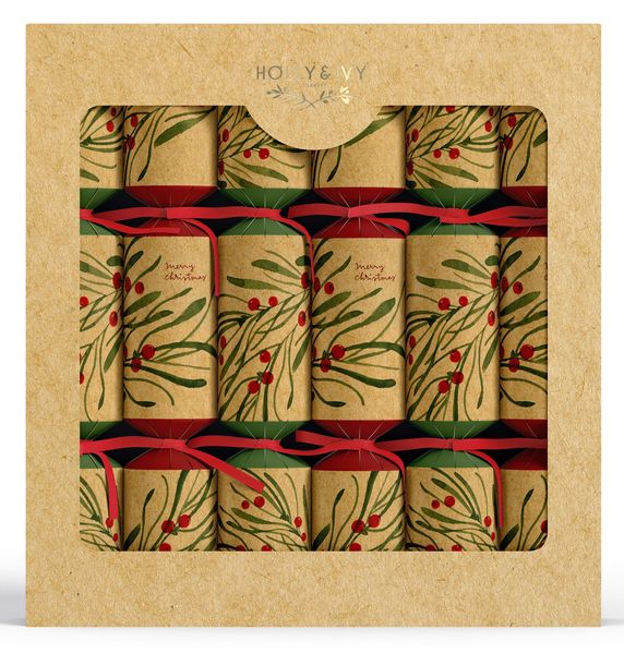 Holly &amp; Ivy Christmas Crackers - Bouque Eco Kraft