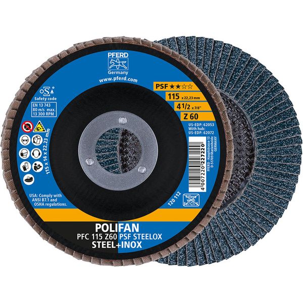 PFERD POLIFAN Flap Disc 115mm Grit 60 – 2 Pcs