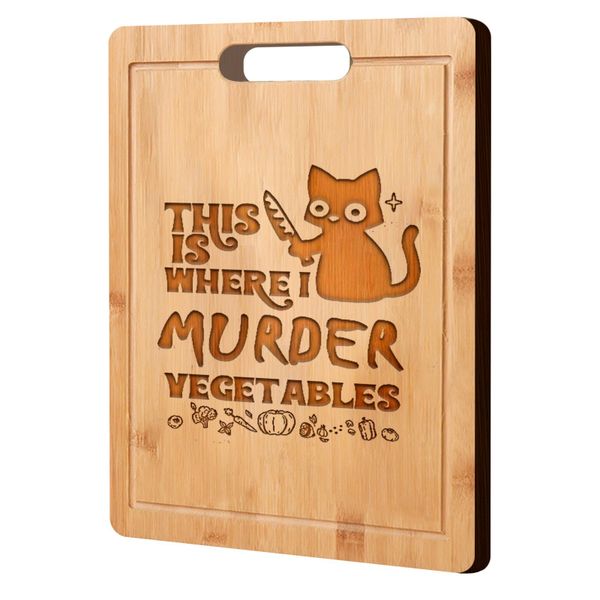 Engraved Bamboo Cutting Board Funny Black Cat Gifts for Women Cat Mom