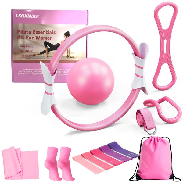 Pilates Ring Set for Women, Home Workout Equipment with Resistance Bands