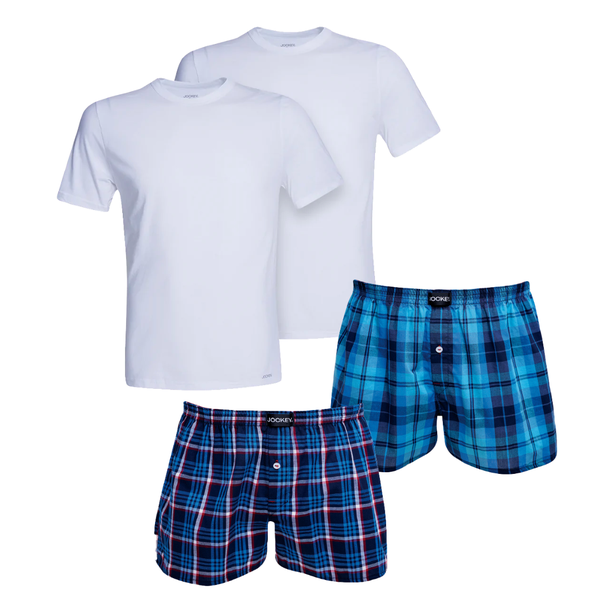 Jockey Mens Sleep Set - 2 Pack Crew Neck T-Shirt and 2 Boxers, 100% Cotton