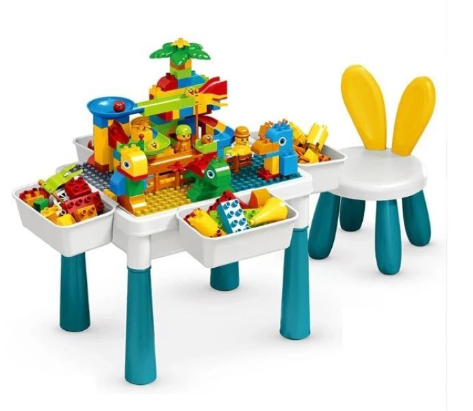 7-in-1 Toddler Activity Table and Chair Set with Building Blocks - Small