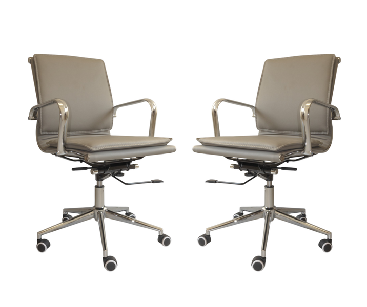 TOCC Classic PU Flat Cushion Medium Back Office Chair Set of 2 - Grey