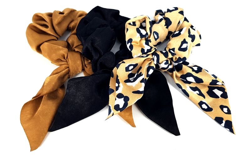 Satin Hair Scrunchies with Tail - 3 Pack - 01