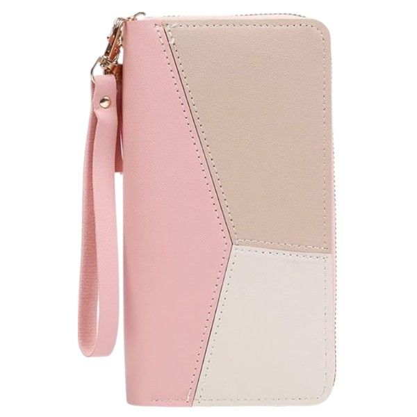 Colorblock PU Leather Wallet - Pink .White