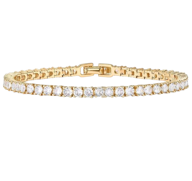 18k Gold Plated Set Square Buckle Tennis Bracelet ( Gold)