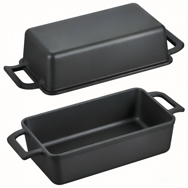 P&amp;P CHEF 2-In-1 9 x 5 Inch Cast Iron Loaf Pan with Lid (Red) - 2 Piece Set
