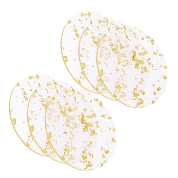 Gold Foil Acrylic Coasters for Drinks Nordic Style - 6 Piece ,9.5cm