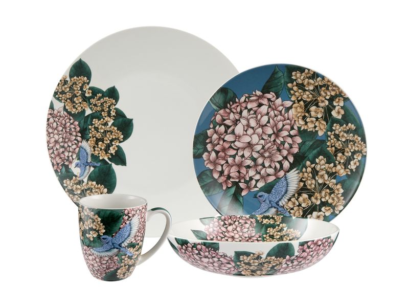 Maxwell and Williams - The Blck Pen Reminisce Coupe Dinner Set 16Piece Floral