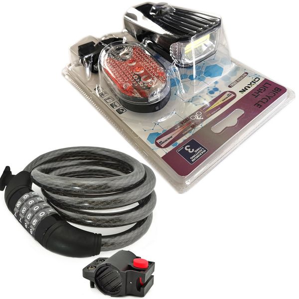 Bicycle Lights Front &amp; Rear Set + Bicycle Chain Lock Combination Bike Lock