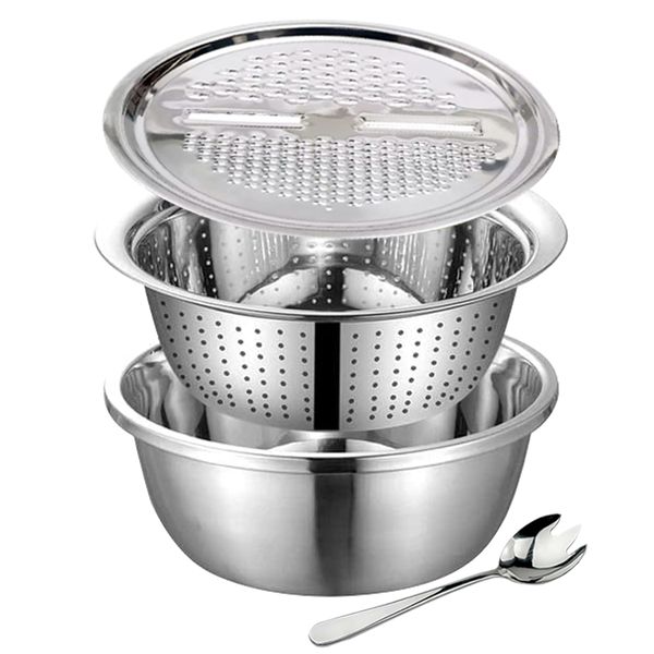 4Piece Set - Stainless Steel Mixing, Drain,Vegetable Cutter Bowl Combo Set