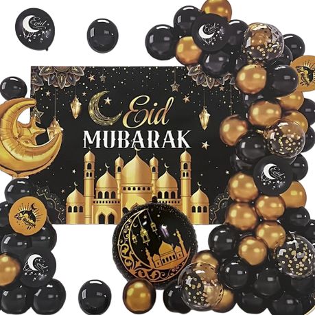 Eid Mubarak Ramadan Luxury Balloon Decoration Set with Banner Image