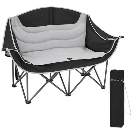 Double Camping Chair Heavy Duty Loveseat with Cup Holder Side Pockets