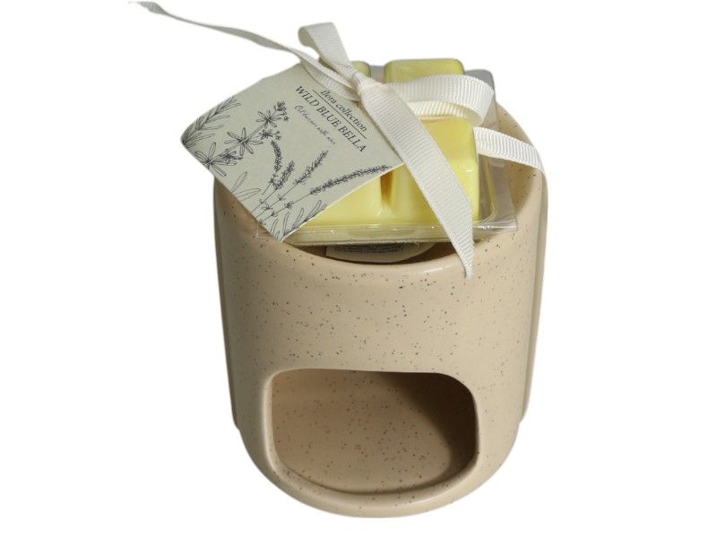 Cream Ceramic Oil Burner with Wild Blue Belle Scent 9x10CM