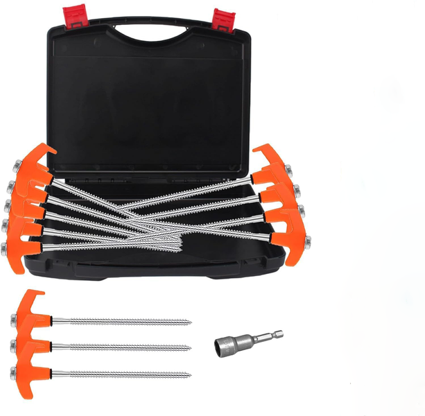 Threaded Tent Pegs Set-Heavy-Duty Camping Ground Anchors with Spiral Design