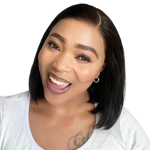 Geebuy 8Inch best quality straight Full Frontal Lace Glueless Short Bob Wig