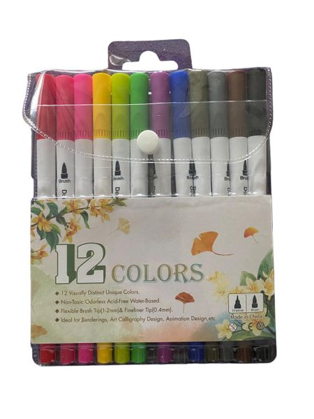 Double Sided Fine Tip Marker &amp; Pen -12 Colors