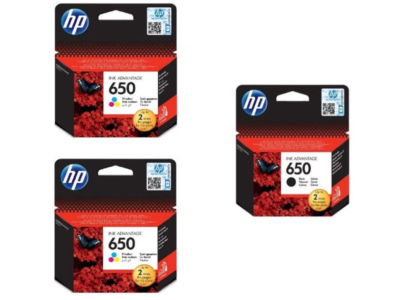 HP 650 Combo - 2 x Tri-colour and 1 x Black Ink