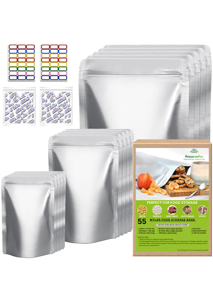 PreservePro: Premium Mylar Bags with Oxygen Absorbers - 55 bags