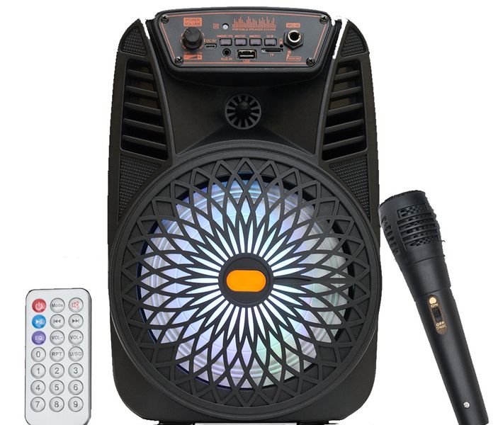 Wireless Karaoke Speaker (Flower Design) With Mic - TF/USB/FM/AUX - Black