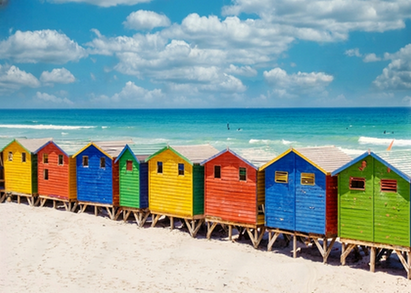 Canvas wall art - Colorful Beach House at Muizenberg beach Cape Town
