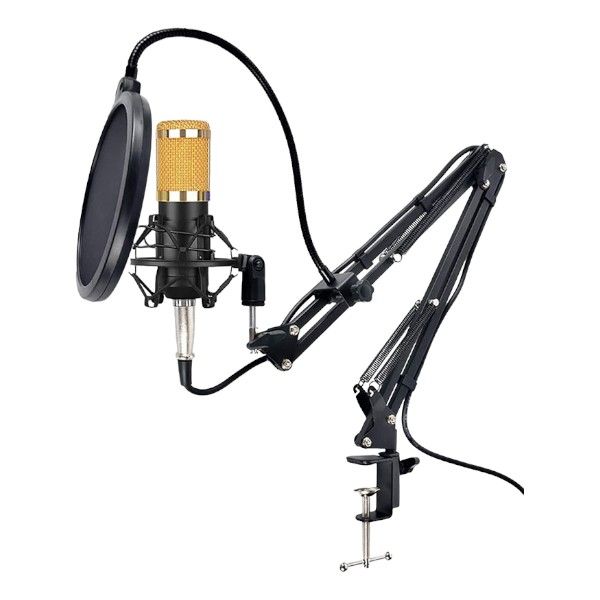 BM800 - Wired Condenser Microphone With V8 Sound Card - Black &amp; Gold