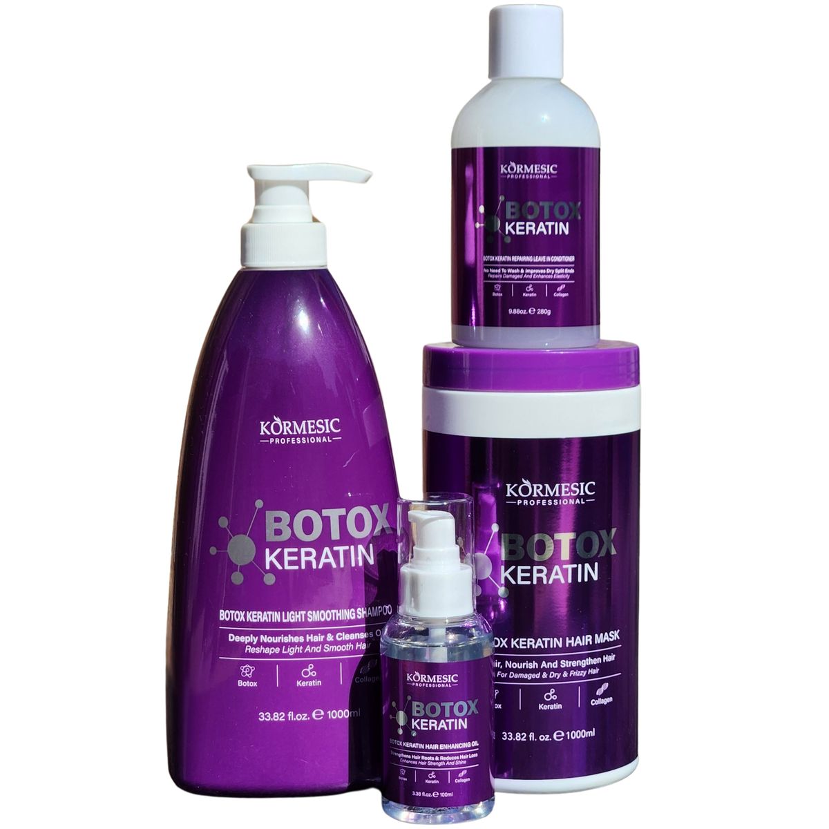 Kormesic Botox Keratin Shampoo/Hair Mask/Conditioner/Enhancing Oil Combo