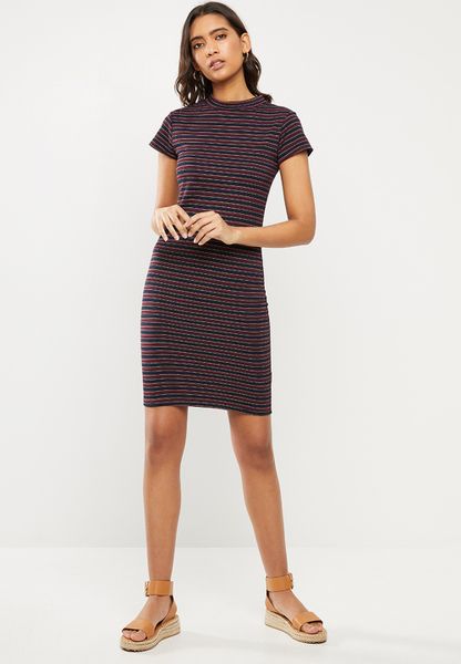 Women's Cotton On Anissa Short Sleeve Bodycon Midi - Elsa Stripe Navy