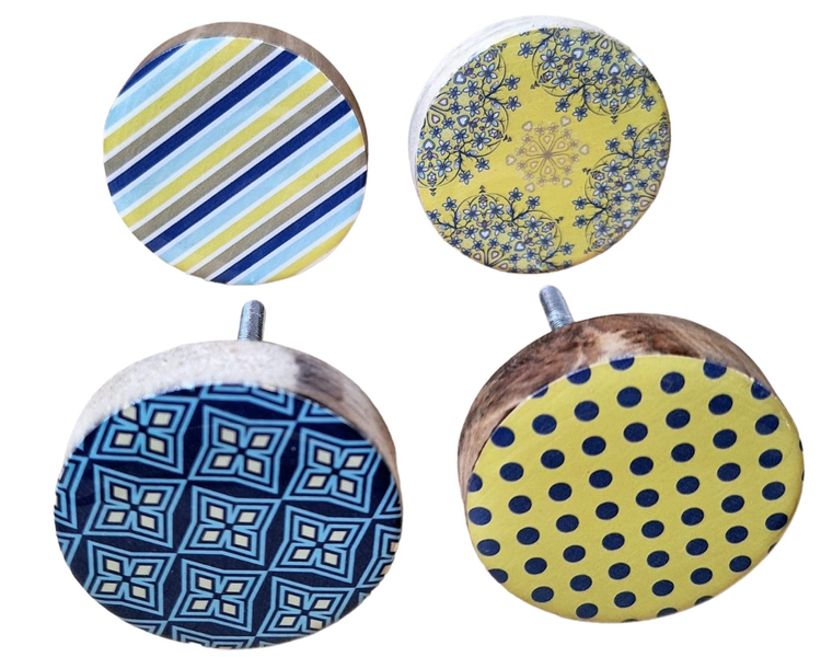 Kiaat Doorknobs Blue and Yellow Flower Combo of 4