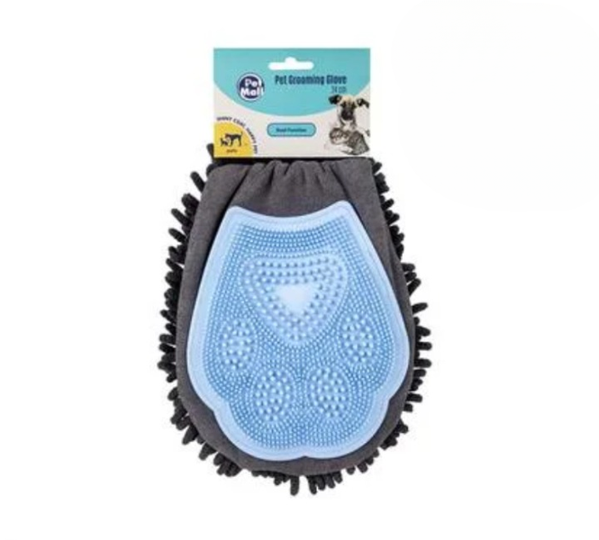 Dual-Action 24cm Pet Grooming Glove - Fast Fur Removal for Cats and Dogs