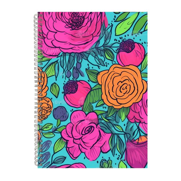 Handdrawn Floral Pattern Bright Roses Notebook Gift Idea Notepad Pad 112