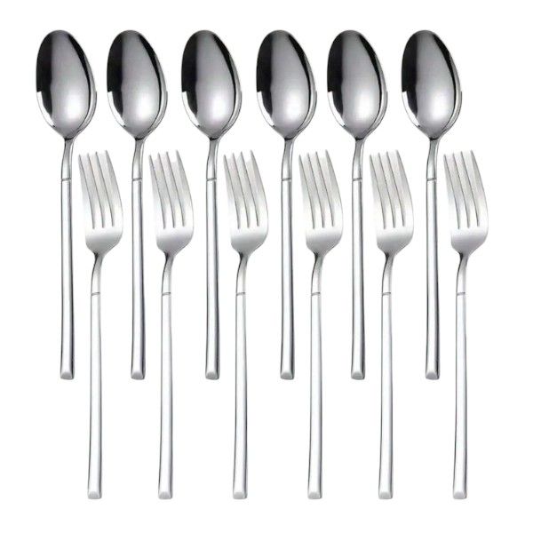 Premium Stainless Steel Fork and Spoon Set - 12-Piece - Silver