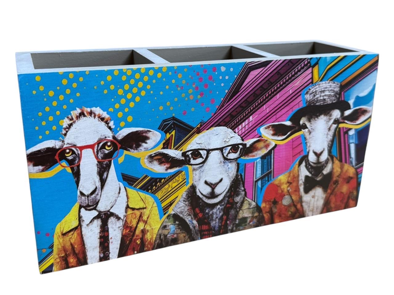 Cutlery/Stationery Holder - 3 Funky Sheep All Dressed Up