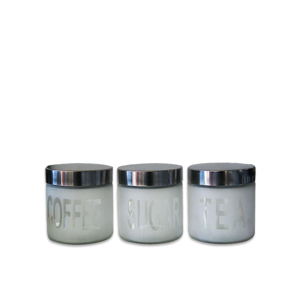 3 Piece Frosted Glass Canister Jar Set with Stainless Steel Lid