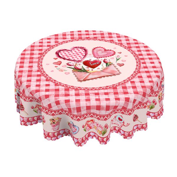 Romantic Pink Checkerboard Tablecloth Valentine's Day Decor 152cm-Round