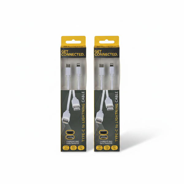 Get Connected USB-C to Lightning Cable 1M 2.0 Amp Fast Charging - 2 Pack