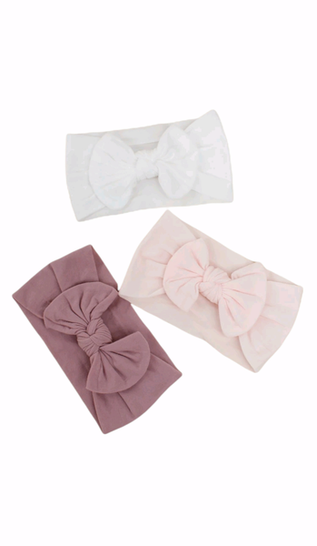 Stretchy Ribbon Baby Girl Knotted Bow Headbands - Set of 3