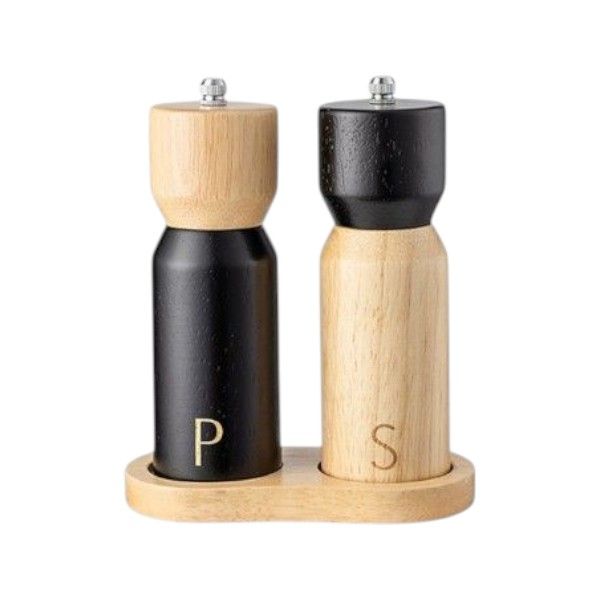 2 Piece Wooden Salt &amp; Pepper Grinder Set - Black &amp; Beige