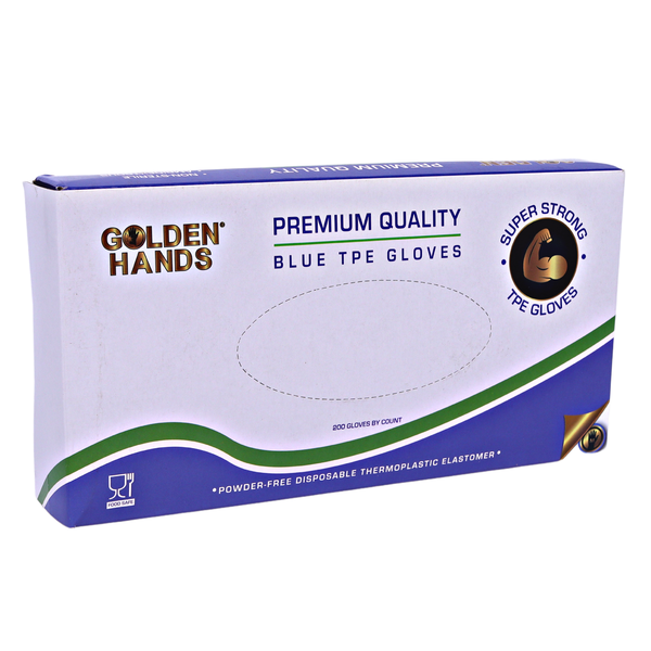 Golden Hands TPE Gloves - Blue - Case 10 Boxes of 200s