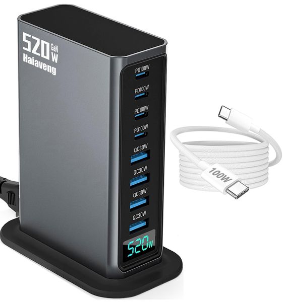 520W USB C Charger Block, 8 Ports GaN Fast Charging Station Hub, PD 100w