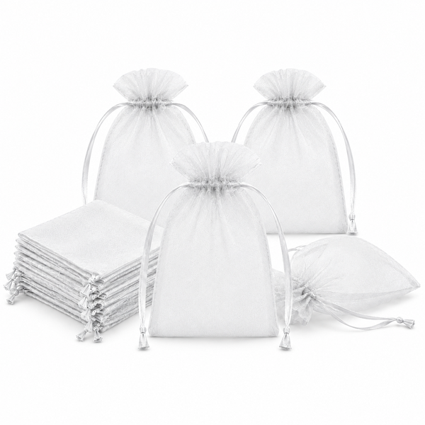 50 Organza 13cm x 18cm Bags in White, Black, Gold, Silver, Black and Red