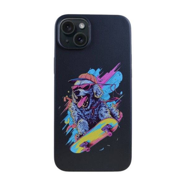Vibrant Dog &amp; Skateboard Shockproof Phone Case Compatible With IPH15 Plus