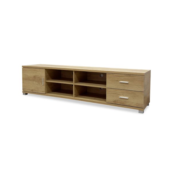 Hazlo TV Unit Plasma Stand with Shelves, Drawer and Cabinet - Light Brown