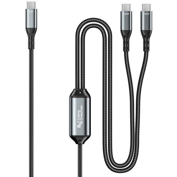 2-in-1 USB-C to Dual USB-C 140W Charging &amp; Sync Cable 1.2M