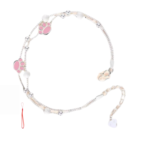 Cute Pink Cat Paw Double-Layer Bracelet - Adjustable, Gift for Best Friends