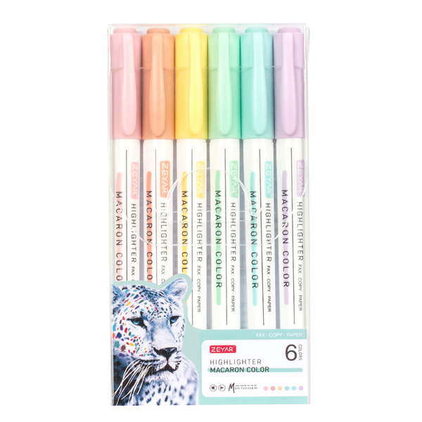 ZEYAR - Dual Tip Highlighters Set, 6 Vibrant Macaron Colours Shades
