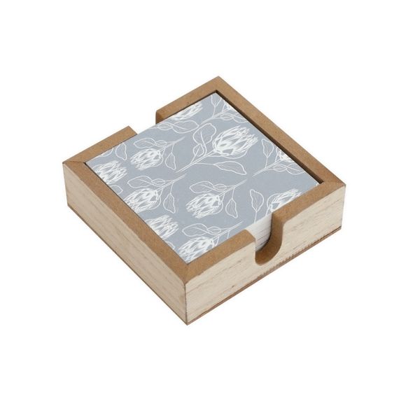 SoGood-Candy - Wooden Box with 6 Coasters - Grey &amp; White Proteas
