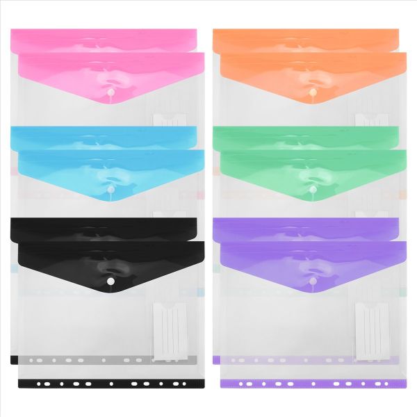 12Pack A4 Plastic File Folder For A4 Folders With Closure&amp; Pocket