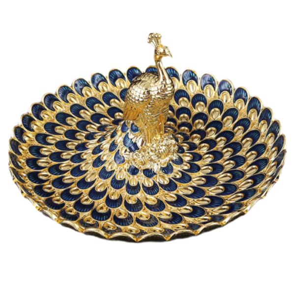 Decor Elegant Blue &amp; Gold Peacock-Shaped Cosmetic/Jewellery Tray - 20cm