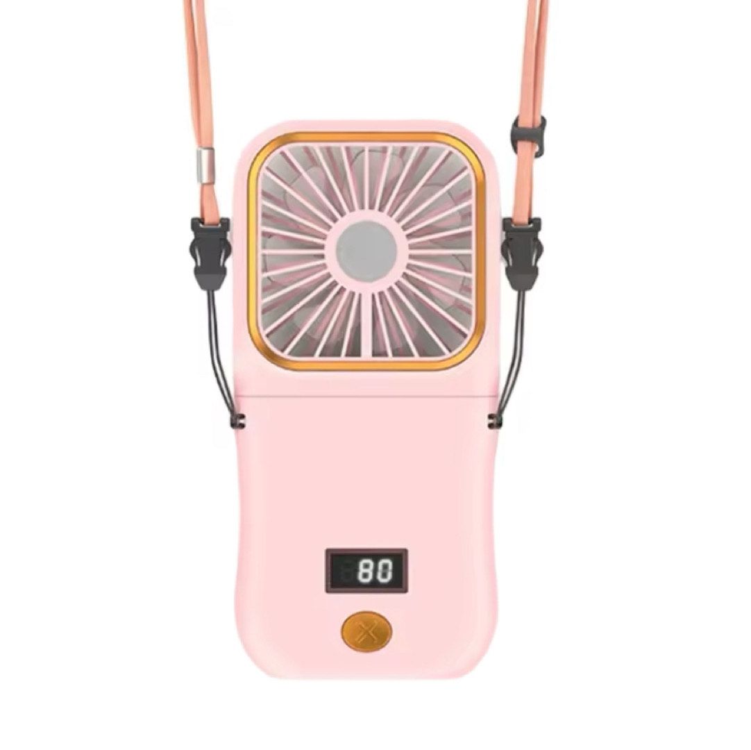 Foldable Hanging Fan with Built-In Power Bank (3000mAh) - Pink